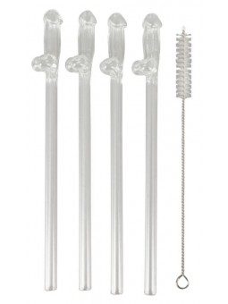 Glass Drinking Straw Willy x 4