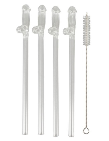 Glass Drinking Straw Willy x 4
