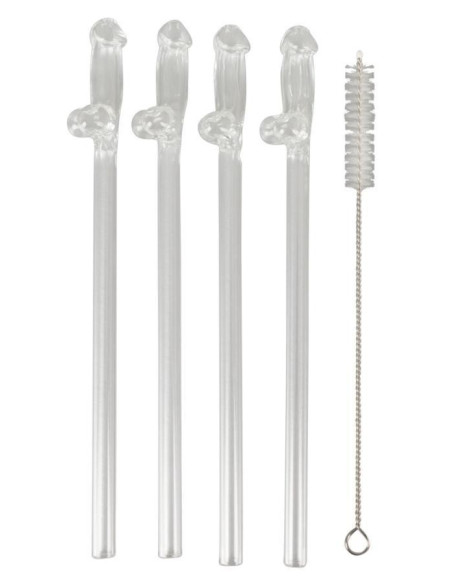 Glass Drinking Straw Willy x 4
