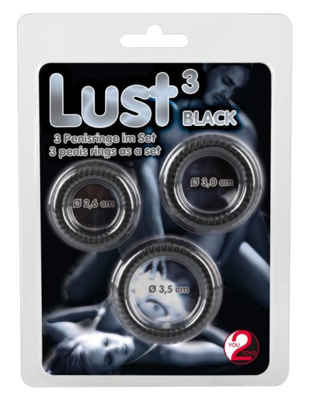 Lust 3 Cock Rings black acquista online su Porky's Store