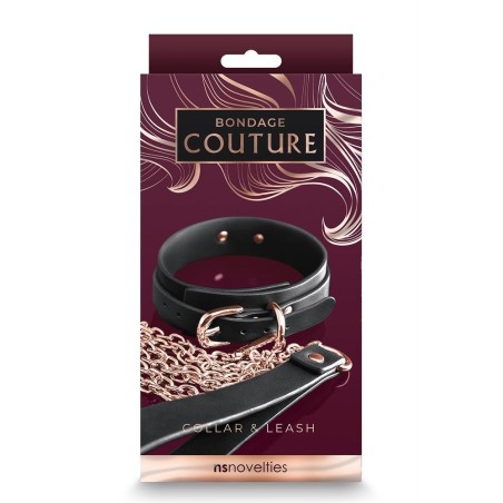 BONDAGE COUTURE COLLAR AND LEASH BLACK