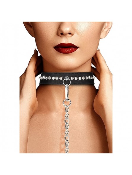 Diamond Studded Collar With Leash - Blak Diamond Studded Collar With Leash - Blak