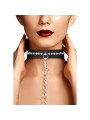 Diamond Studded Collar With Leash - Blak