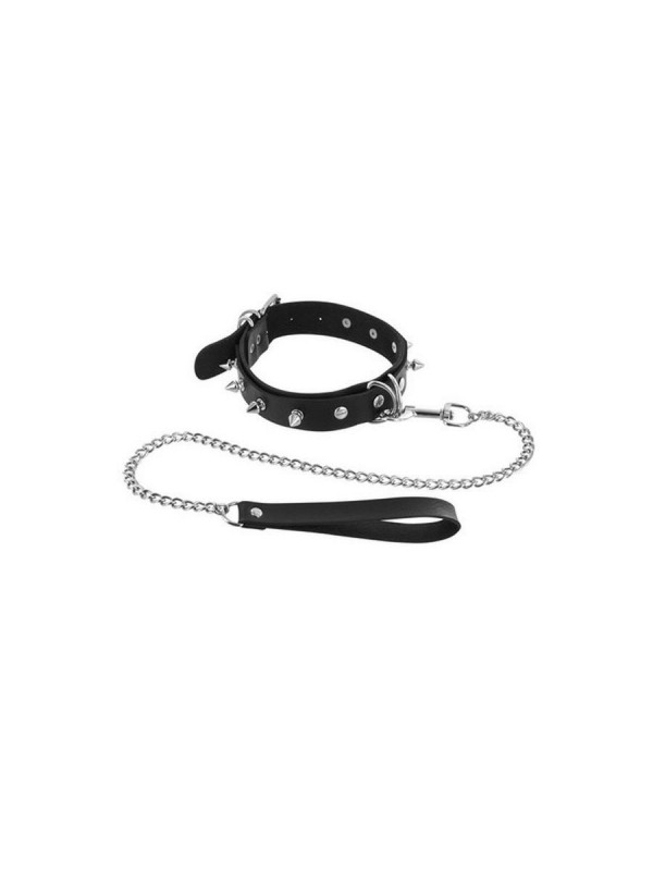 Collier à pointes métal et laisse Fétisn