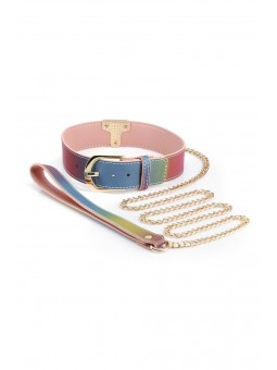 SPECTRA BONDAGE COLLAR &  LEASH RAINBOW