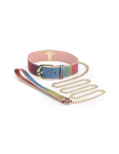 SPECTRA BONDAGE COLLAR &  LEASH RAINBOW
