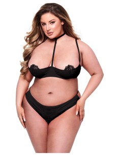 BACI 2PC SEXY QUARTER CUP BRA & G-STRING SET BLACK