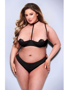 BACI 2PC SEXY QUARTER CUP BRA & G-STRING SET BLACK 2