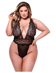 BACI SEXY DEEP V LACE TEDDY BLACK