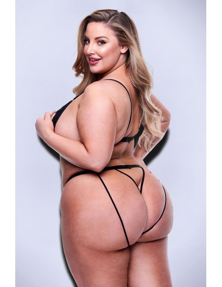 BACI 2PC PEEKABOO BRA & CROTCHLESS OPEN BACK PANTY SET BLACK