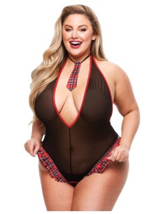 TEACHERS PET 2PC CROTCHLESS MESH SCHOOLGIRL TEDDY & NECKTIE TARTAN 2