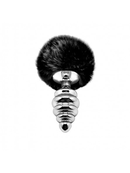Metal Anal Fluffly Twist Plug L - Black