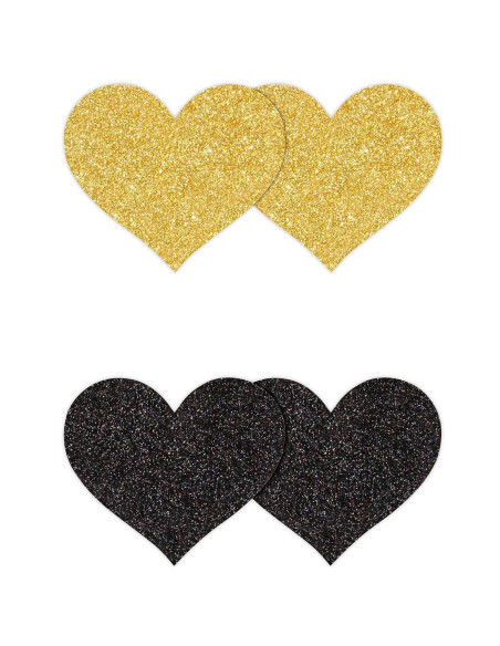 PRETTY PASTIES GLITTER HEARTS BLACK GOLD