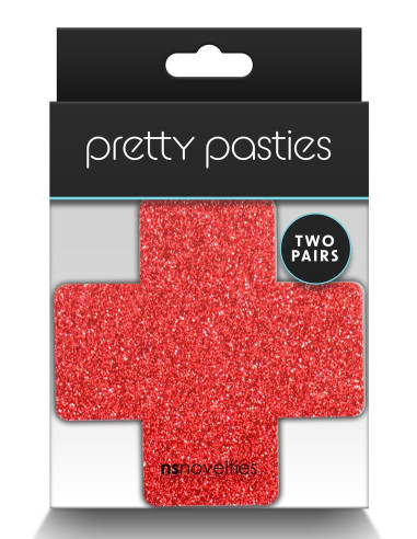 PRETTY PASTIES GLITTER CROSS RED SILVER