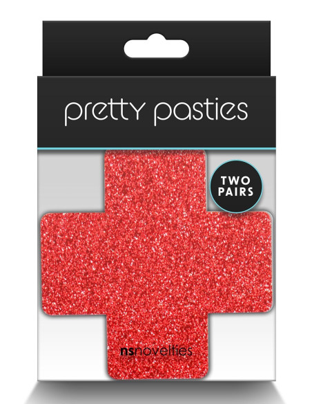 PRETTY PASTIES GLITTER CROSS RED SILVER