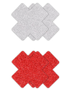 PRETTY PASTIES GLITTER CROSS RED SILVER 2
