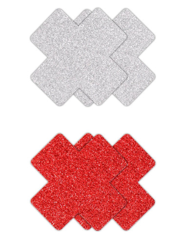 PRETTY PASTIES GLITTER CROSS RED SILVER