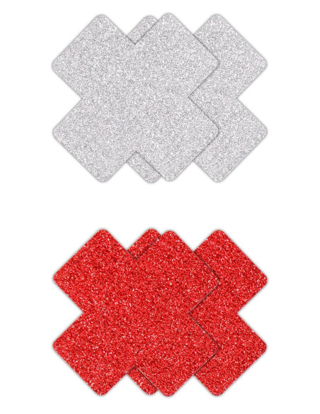 PRETTY PASTIES GLITTER CROSS RED SILVER
