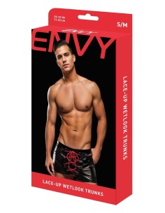 ENVY LACE-UP WETLOOK TRUNKS BLACK RED