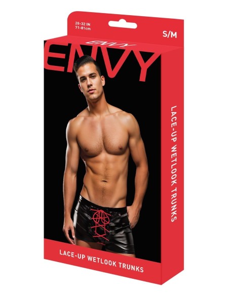 ENVY LACE-UP WETLOOK TRUNKS BLACK RED