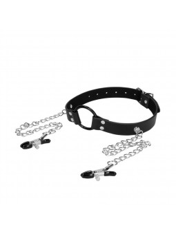 O-Ring Gag with Nipple Clamps - Black