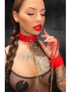 KINKY DIVA O-RING COLLAR + LEASH RED/GOL 2