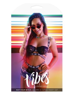 NOT YOUR BITCH LACE CAGE BRA & CUT-OUT PANTY BLACK