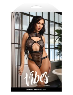 BARBED WIRE FISHNET BODYSUIT BLACK