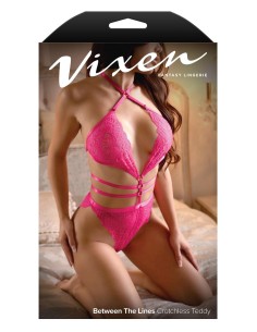 BETWEEN THE LINES CROTCHLESS LACE HALTER TEDDY PINK