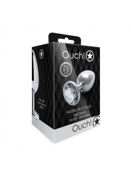 Round Gem Butt Plug - Medium - Silver/Di Round Gem Butt Plug - Medium - Silver/Di