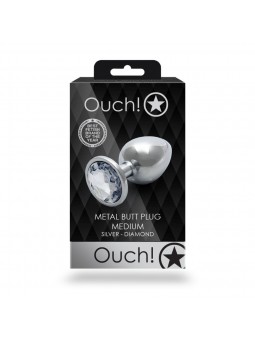 Round Gem Butt Plug - Medium - Silver/Di