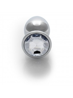 Round Gem Butt Plug - Medium - Silver/Di