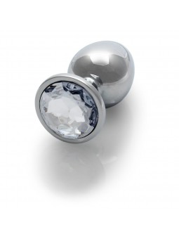 Round Gem Butt Plug - Medium - Silver/Di