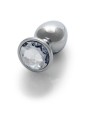 Round Gem Butt Plug - Medium - Silver/Di