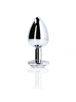 Round Gem Butt Plug - Medium - Silver/Di