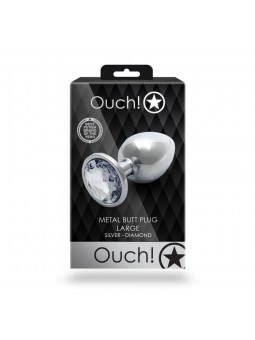 Round Gem Butt Plug - Large - Silver/Dia