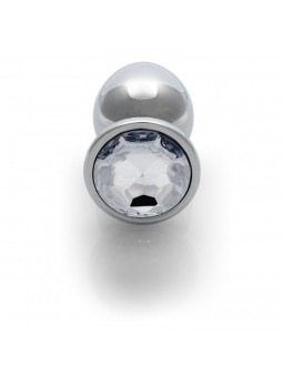 Round Gem Butt Plug - Large - Silver/Dia