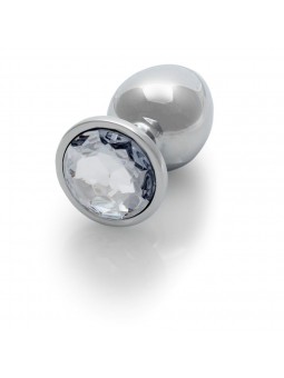 Round Gem Butt Plug - Large - Silver/Dia