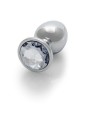 Round Gem Butt Plug - Large - Silver/Dia