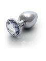 Round Gem Butt Plug - Large - Silver/Dia