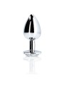 Round Gem Butt Plug - Large - Silver/Dia