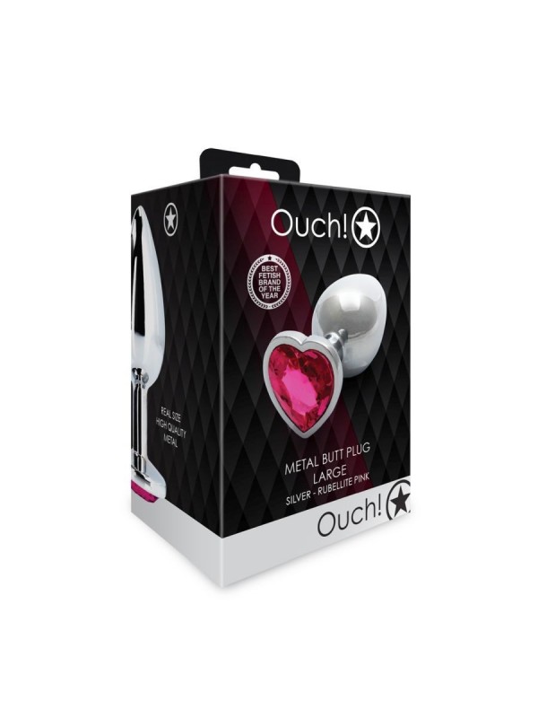Heart Gem Butt Plug - Large - Silver/Rub