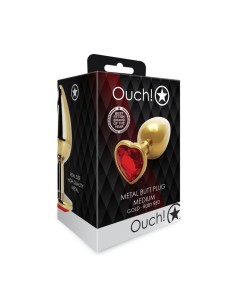 Heart Gem Butt Plug - Medium - Gold/Ruby