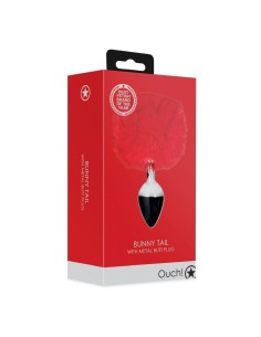 Bunny Tail with Metal Butt Plug - Red