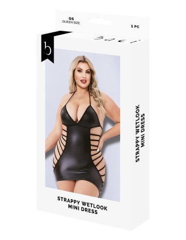 STRAPPY WETLOOK MINI DRESS BLACK
