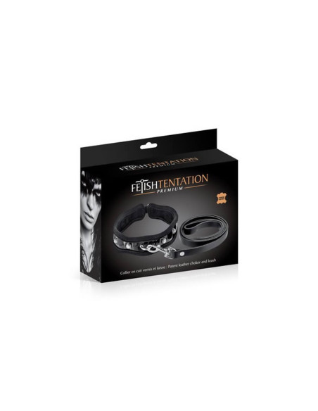 COLLIER ET LAISSE CUIR BOVIN BLK acquista online su Porky's Store