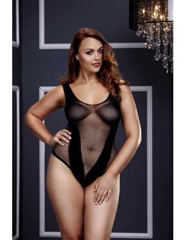 FISHNET JAQUARD V TEDDY BLACK