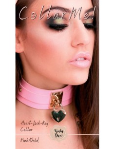 KINKY DIVA HEART LOCK & KEY COLLAR PINK/